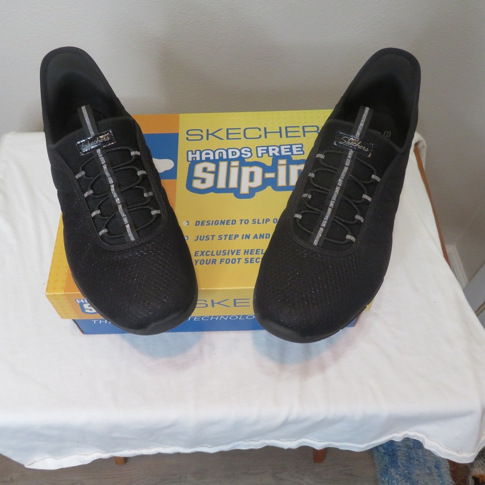 Skechers Hands Free Slip-ins Brilliance Night Shift Black Sneakers BBK Women 8.5